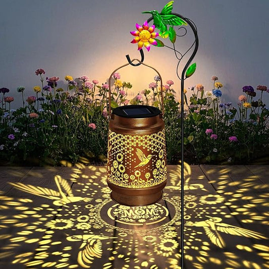 TEDOF Solar Lanterns Outdoor Waterproof Hummingbird Sunflower Lantern with Sheep Hook, Garden Decor Gifts for Mom Woman Grandma,Solar Lanterns Outdoor Decor for Garden, Yard, Backyard, Porch