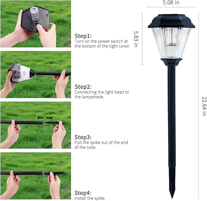 Solar Pathway Lights Outdoor 4 Pack, Upgraded 1000mAh Battery Up to 12Hrs, Solar Lights Outdoor Waterproof IP65, Warm White Landscape Light for Garden