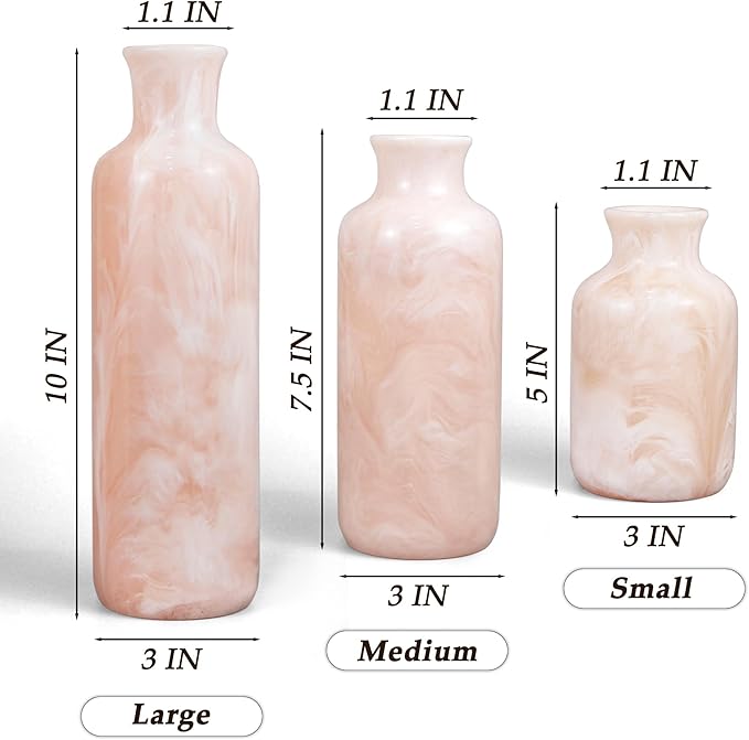 Resin 3 Piece Vase Set, Farmhouse Decor, Home Decorative Vase, Vases for Your Kitchen, Bedroom, Office, Living Room, Bathroom, & Shelf Centerpiece Table Decorations, Pink