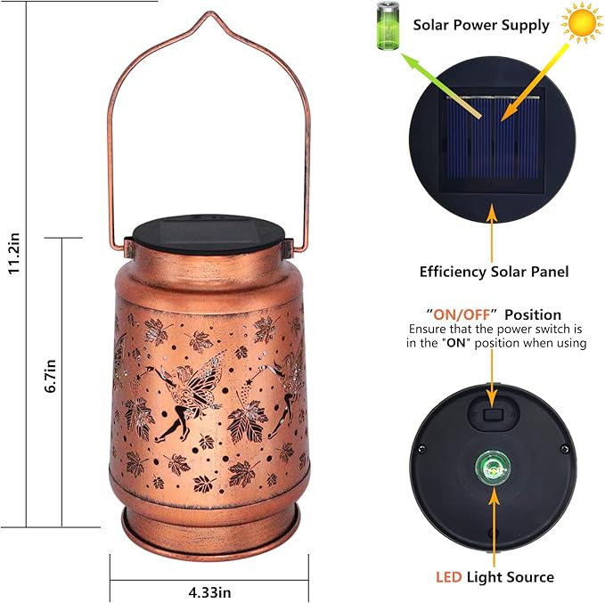 Solar Fairy Lanterns Outdoor Hanging Maple Leaf Decor Lantern,Waterproof Hollow Out Metal Decorative Garden Light,Graceful Decoration for Patio,Yard,Landscape,Walkway,Festival