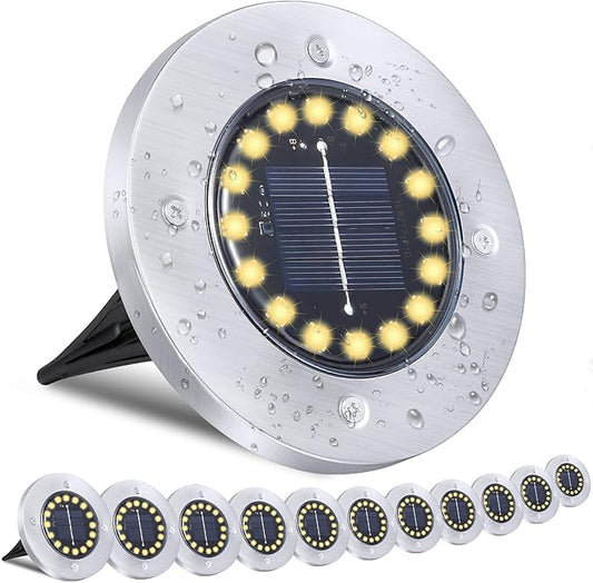 Solar Ground Lights-Waterproof Solar Lights Outdoor Garden- Solar Disk Lights-Upgraded 16LED Bright in-Ground Lights-Landscape Lights for Pathway, Yard, Lawn, Patio, Walkway (12 Pack Warm Light)