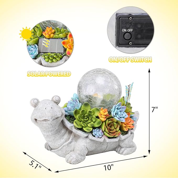 Afirst Solar Garden Turtle Statues with Succulent Outdoor Resin Figurine Solar Lights Decorations,Tortoise Statue for Lawn, Patio, Balcony, Yard Ornament