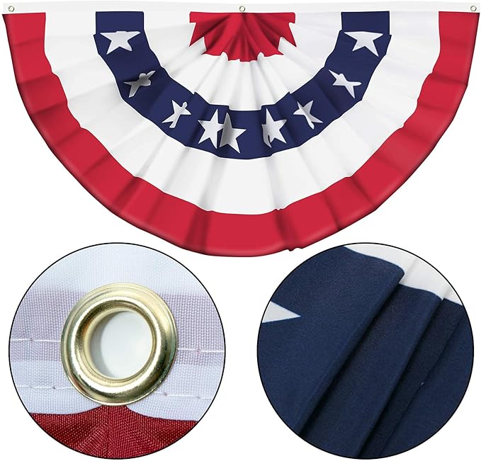 USA Pleated Fan Flag American US Bunting Flag Patriotic Half Fan Banner Flag with Canvas Header and Brass Grommets for 4th of July Memorial Day Indoor Outdoor Decoration (3, 2x4 Feet)