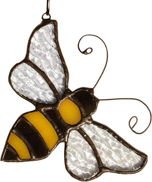 Bumble Bee Ornament Stained Glass Window Hanging Suncatcher Home Decor, Birthday Gifts for Mom Grandma Aunt Sister Bee Lover, Mother's Day Bee Decoration