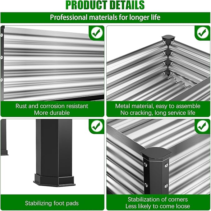 Doniks Raised Garden Bed with Legs, 48×24×32in Large Outdoor Metal Galvanized Garden Planting Box, 600lb Capacity for Vegetables Lawn Green Flowers, Fruits, Terrace