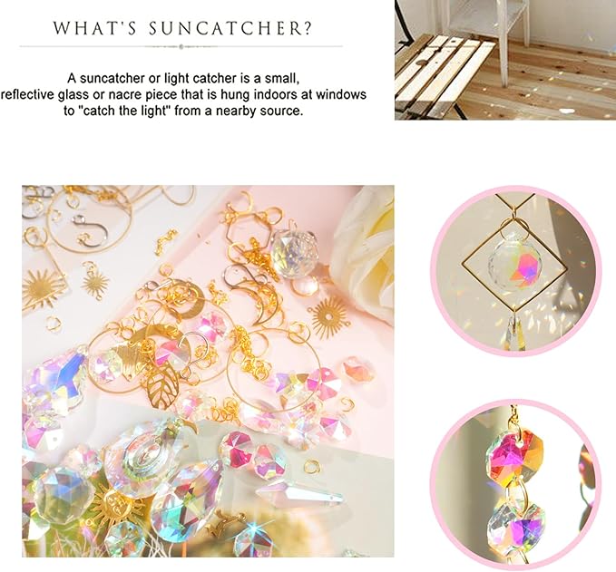 ilclviz DIY Suncatcher Making Kits for Adults 200PCS DIY Crystal Suncatcher Kit Sun Catchers Prism Supplies, DIY Gifts for Mom(Gold)