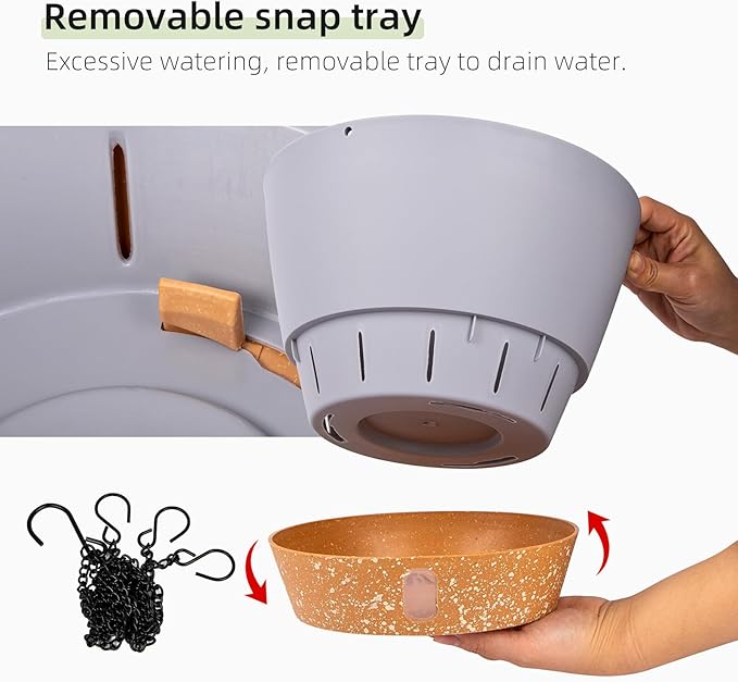 QCQHDU 2 Pack Hanging Planters for Indoor Outdoor Plants, 10 Inch Hanging Baskets Flower Pots with Reservoir Tray & Visible Water-Level