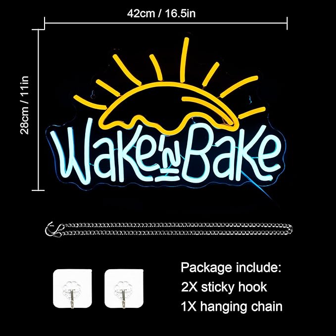 WLHOPE Wake in Bake Neon Signs Yellow Blue LED Neon Signs for Wall Decor, USB Fried Eggs Neon Light Letter Bakeing Neon Sign for Bedroom Home Kitchen Cake Baking Shops Cafes Birthday Party