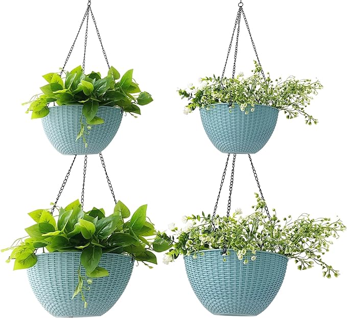 Hanging Planters for Indoor Plants 8/10 Inch, 4 Packs Plant Hanger Outdoor with Drainage Holes, Hanging Basket Flower Pot Perfect for Home, Office and Garden (Sky Blue)