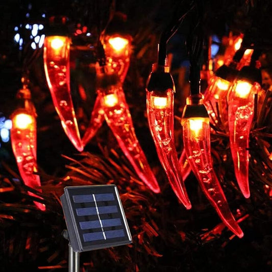 Solar Red Chili String Lights, 50 LED Chili Shape Fairy String Lights Solar Operated String Lights for Wedding, Chinese New Year,Spring Festival,Party Decoration,Christmas