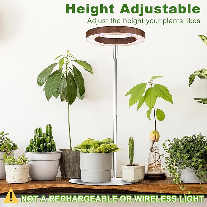 yadoker 72 LEDs Plant Grow Light for Indoor Plant,Aluminum Walnut Wood Grain Desk LED Grow Light, Height Adjustable,6.3" Aluminum Housing,Automatic Timer with 8/12/16 Hours,10-Level Brightnes