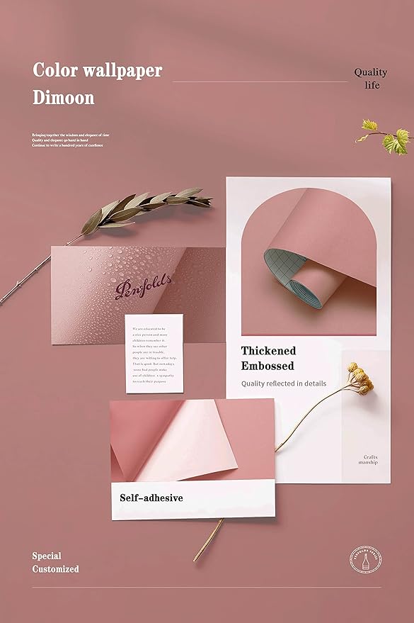 Dimoon 110''x17.7'' Pink Peel and Stick Wallpaper Contact Paper Modern Self Adhesive Wall Paper Removable Renter Friendly Textured Solid Color Shelf Cabinet Vinyl Roll (110''x17.7'',Rose Pink)