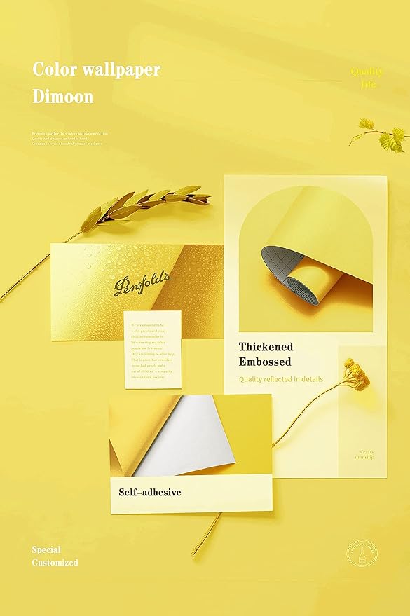 Dimoon 78.7''x17.7'' Yellow Peel and Stick Wallpaper Contact Paper Modern Self Adhesive Wall Paper Removable Renter Friendly Textured Solid Color Shelf Cabinet Vinyl Roll (78.7''x17.7'',Yellow)