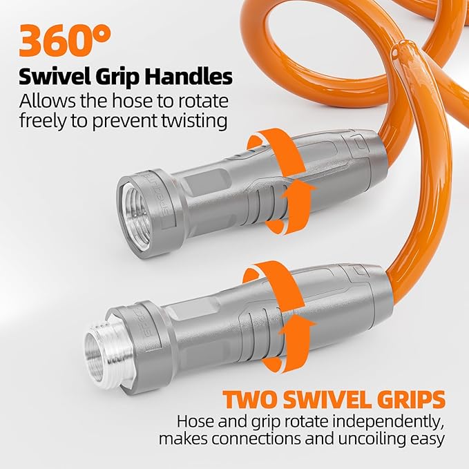 3/8” Lightweight Coil Garden Hose 75 FT, EVA Retractable Curly Water Pipe with 6-Pattern Spray Nozzle for Boat, Greenhouse, Yard, Patio (Orange)