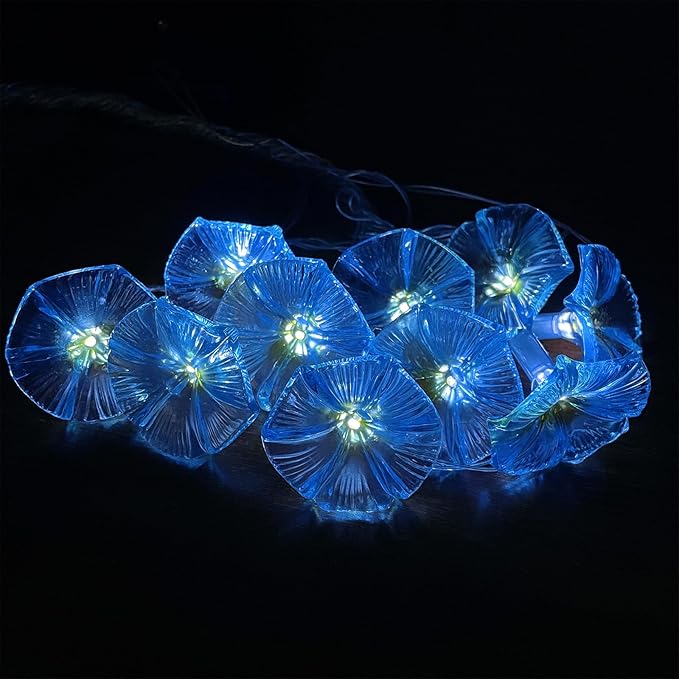 Solar Flowers Outdoor Waterproof - Petunia Blue Morning Glory Flowers&Solar Moth Orchid String Lights 12.5ft 10 LED Phalaenopsis Flower Solar Fairy Lights