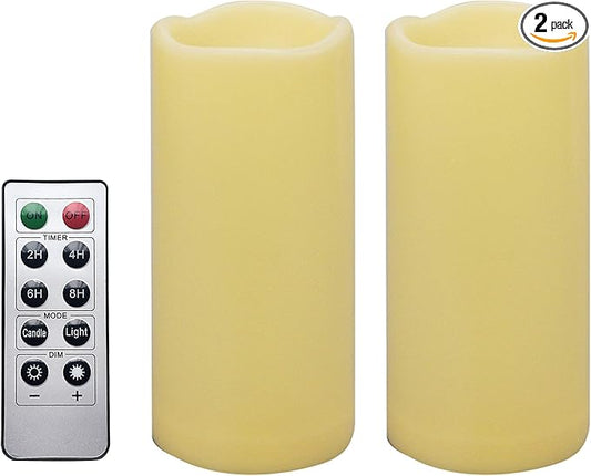iZAN 2 PCS Outdoor Flameless LED Pillar Candle with Remote & Timer - Long Lasting Waterproof Flickering Battery Operated Electric Candle for Christmas Lantern Party Wedding Decoration 3"x7"