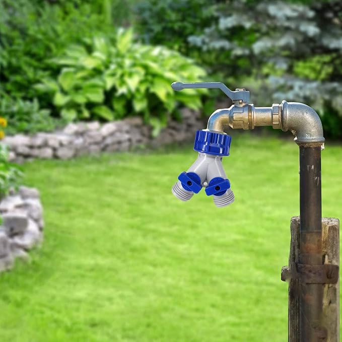 Garden Hose Splitter, 2Pcs 360° 3/4" Plastic Water Hose Splitter 2 Way, Garden Hose Connector with Faucet Watering Shut Off for Landscaping, Gardening, Flower Planting, Irrigation