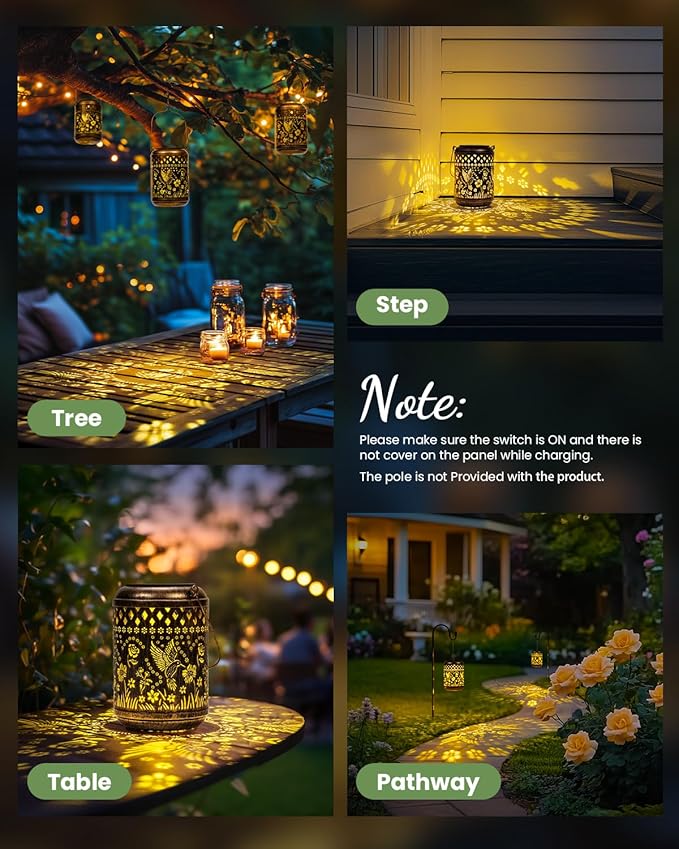 Solar Lanterns Outdoor Hanging Waterproof,2Pack Hummingbird Garden Decor Gifts for Women Mom, Solar Lights Metal Fall Decoration Outside for Yard, Patio,Garden,Backyard,Porch