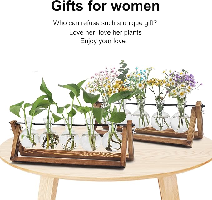Plant Propagation Station, Propagation Vases for Plants, Unique Gardening Birthday Gifts for Women Plant Lovers Mom Best Friend - 5 Bulb Glass Vases