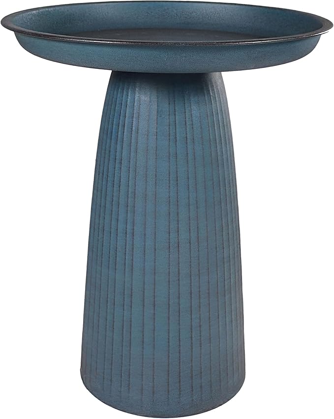 Sunnydaze Gleeful Garden Metal Bird Bath for Outdoors - Large Decorative Iron Birdbath - 23-Inch - Matte Blue