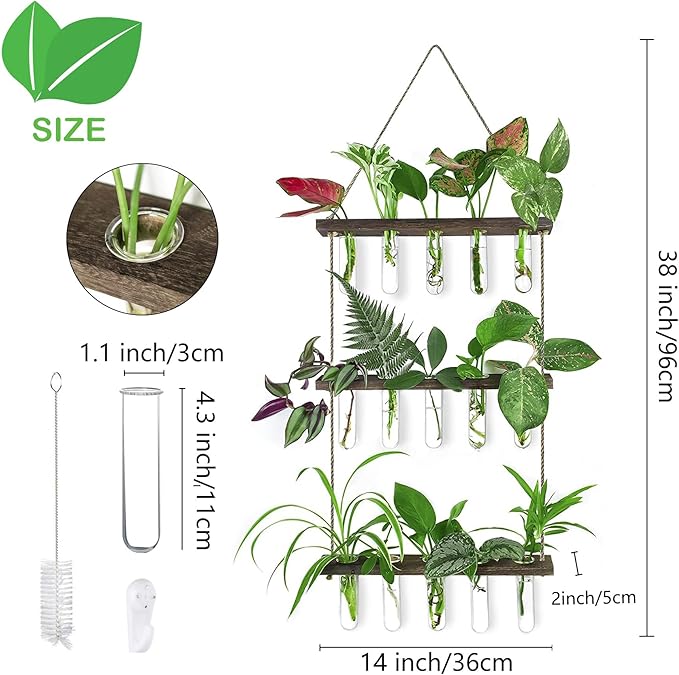 Ivolador Hanging Plant Propagation Tubes,3 Tiered Wall Hanging Terrarium Flower Planter Vase for Hydroponic Plants Cutting Home Office Garden Decor Plant Lover Gift