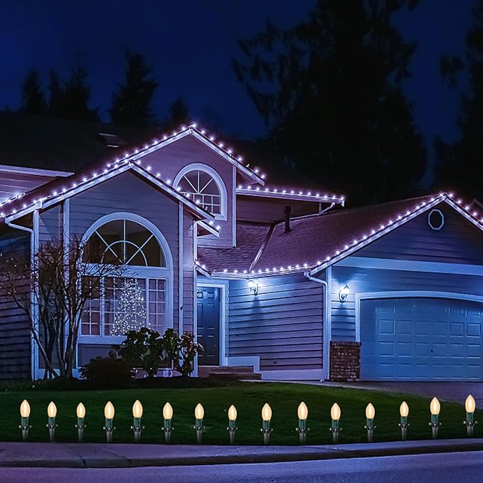 C9 Christmas Pathway Light, Outdoor Christmas Pathway Markers Lights with 27 C9 LED Clear Bulbs, Waterproof Connectable Walkway Lights for Outdoor Yard Holiday Sidewalk Driveway Christmas Decorations