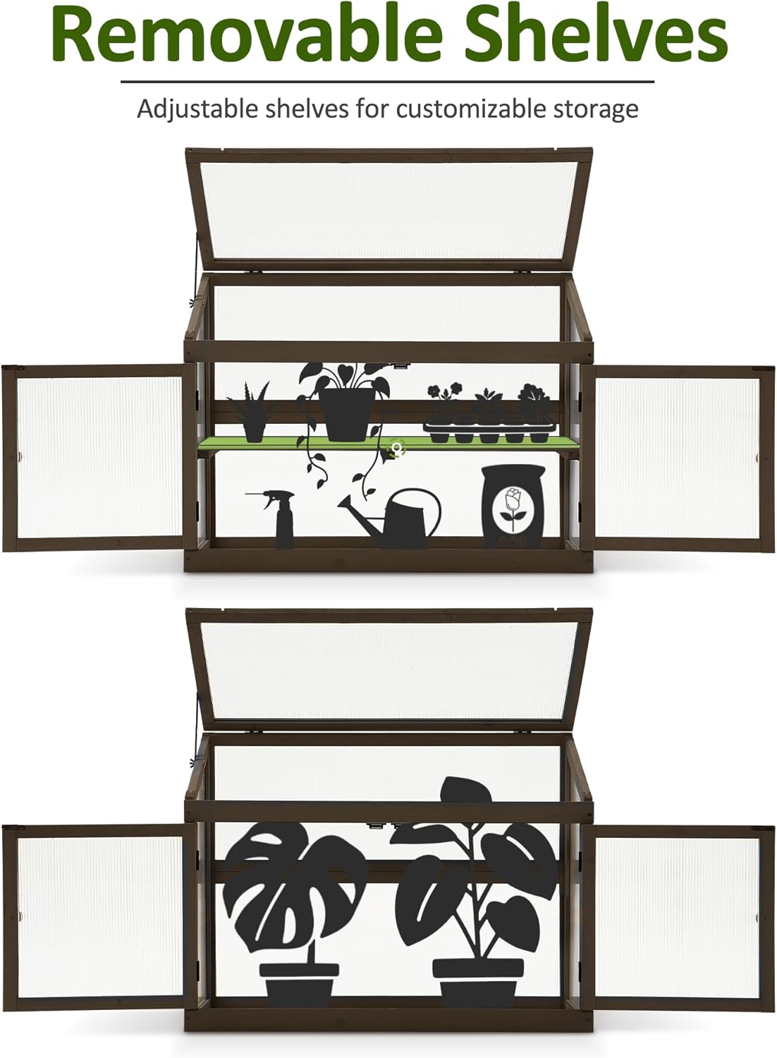 MCombo 2-Tier Wooden Cold Frame Garden Greenhouse Raised Flower Planter Shelf Bed Protection 6057-0160 (Brown)