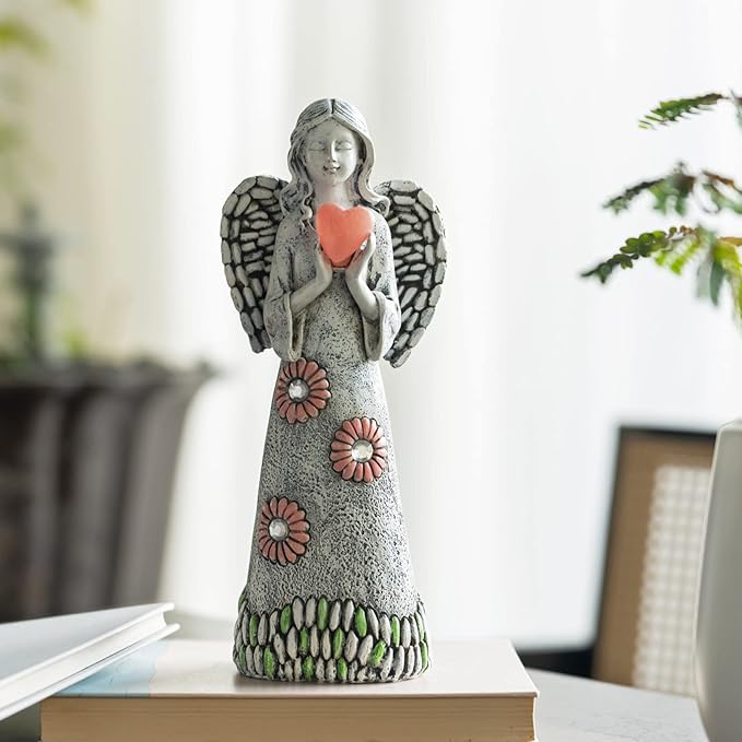 Solar Angel Garden Statue,Garden Angel Figurines,Solar Garden Sculpture with Resin Angel Decor for Patio Lawn Yard Porch Decorations,Housewarming Garden Gift,10.03inch