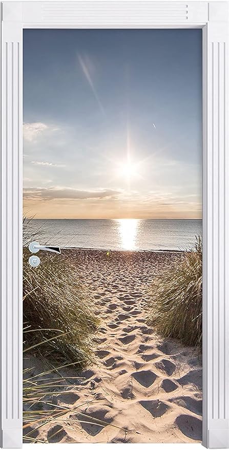 Door Wallpaper Self-Adhesive Door Poster 3D Door Picture - Path into The Sea - Door Film Photo Wallpaper Premium PVC Waterproof Door Sticker Wall Sticker for Bedroom Living Room Door Decoration