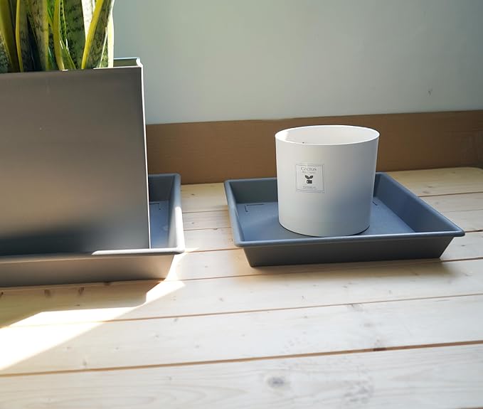 Square Plant Saucer 16 Inch 2 Pack, Plant Stand Plant Trays for Pots Heavy Duty Gray Plastic Plant Saucers for Indoors Outdoors, Flower Pot No Holes Plant Lover Gardening Gifts