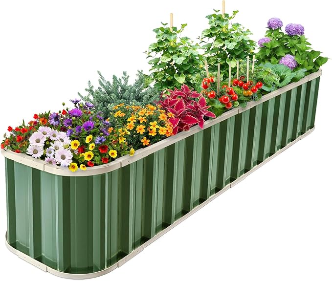 KING BIRD Raised Garden Bed Quick-Install Galvanized Planter Garden Box Outdoor for Gardening, Vegetables, Flowers 7.2x1.7x1 Ft, Green