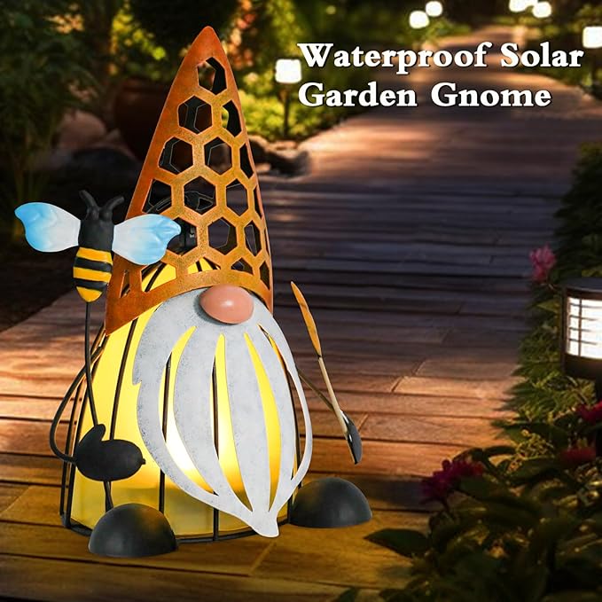 MUMTOP Solar Lights Outdoor Decorative Funny Gnome Waterproof Solar Powered LED Lights Metal Yard Art Decorations for Patio Garden Outside Lawn Backyard Balcony Decor