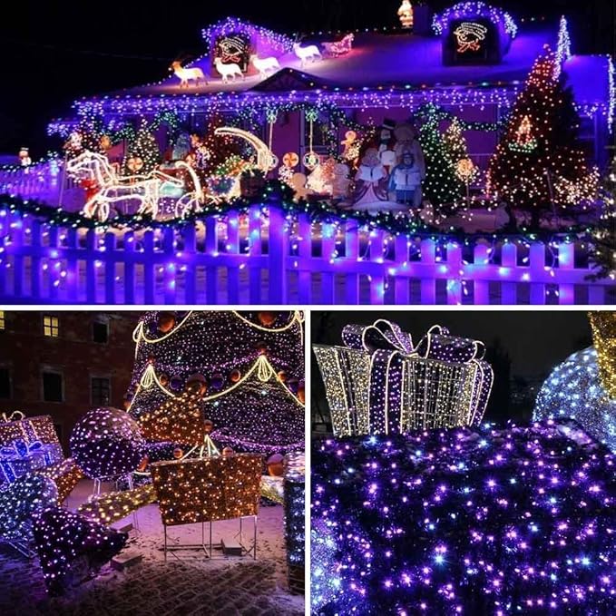 Toodour Solar Christmas Lights Outdoor, 200 LED 8 Modes Christmas String Lights, Waterproof Solar Light String for Garden, Patio, Fence, Holiday, Party, Balcony, Outdoor Christmas Decorations - Purple
