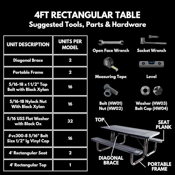 Heavy-Duty Portable Outdoor Kids Table, Punched Steel Kids Picnic Table, Commercial-Grade Picnic Table, Made in America (4ft Rectangular, Childrens, Textured Copper)