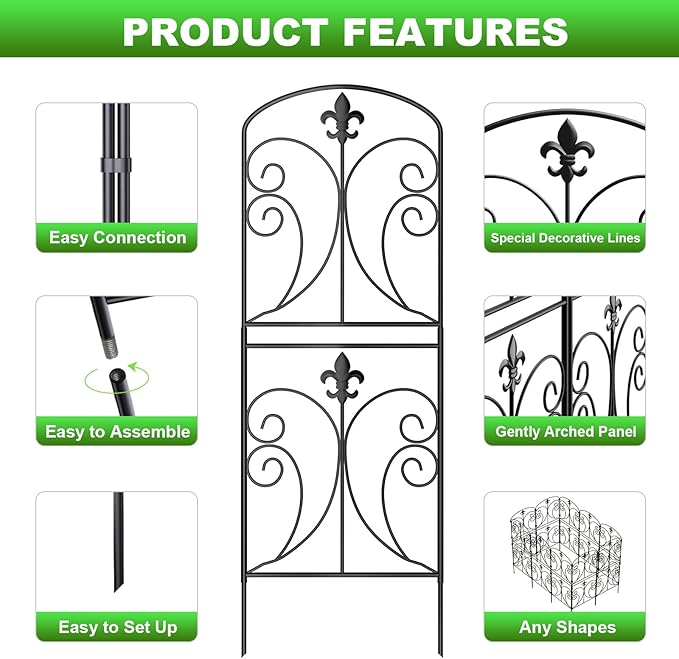 Skcoipsra Decorative Garden Fence 10 Pack, 37.5in(H) x 10.8ft(L) Animal Barrier Fence, Rustproof Metal Fencing for Yard, Dog Rabbits Wire Section Garden Edging Border for Yard Patio Garden, Arched