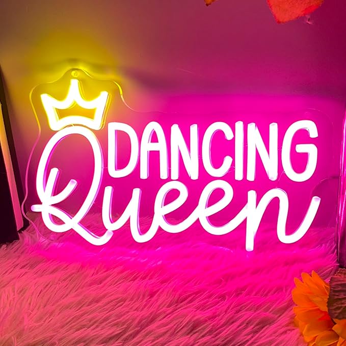 Dancing Queen Neon Sign, Dimmable LED Neon Lights for Wall Decor Neon Light Up Signs for Bedroom Dancing Party Bar Club Birthday Party Decoration Gift for Girl Kid lover