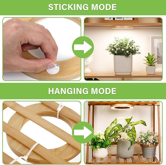 LORDEM 6.3” Bamboo Ceiling Grow Light for Indoor Plants, 72 LEDs Full Spectrum Plant Light, Corded, Halo Under Cabinet Growing Lamp with 4/8/12H Auto Timer, 4 Brightness Levels, Ideal for Pot Plants