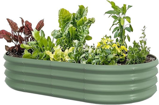 5x3x1ft Oval Galvanized Raised Garden Bed Outdoor 9-in-1 Large Metal Modular Planter Box Raised Beds for Gardening,Vegetables,Fruits,Flowers & Herbs (Green)