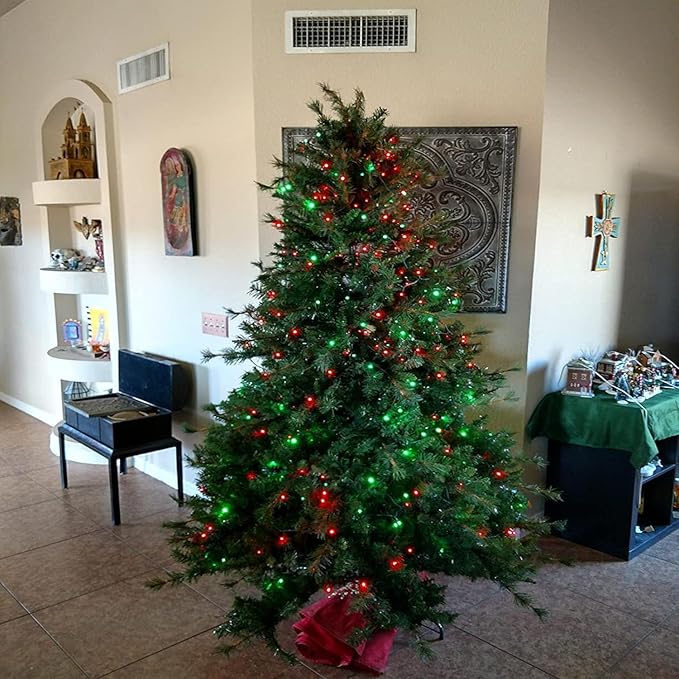 YEGUO Solar Fairy Lights Outdoor Waterproof, 4 Pack Each 33ft 100 LED String Lights, 8 Modes Silver Wire(Green and Red)