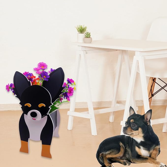 Black and White Chihuahua Planter Plant Pots,Cute Garden Dog Flower Planter,Dog Planters Birthday Gifts for Women,Office,Indoor/Outdoor Decor(9.45 * 5.91 * 13.46in)