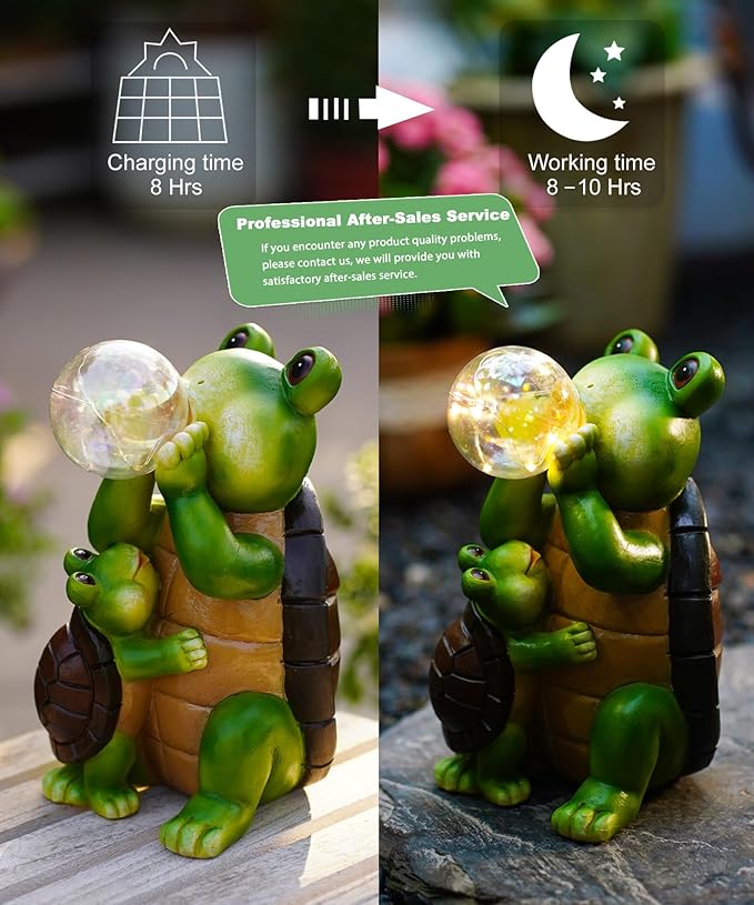 Solar Turtle Statues for Garden Decor: Outdoor Sculpture with Bubble Light for Ornament Yard Art Lawn Porch Patio Balcony - Unique Gifts Women Mom