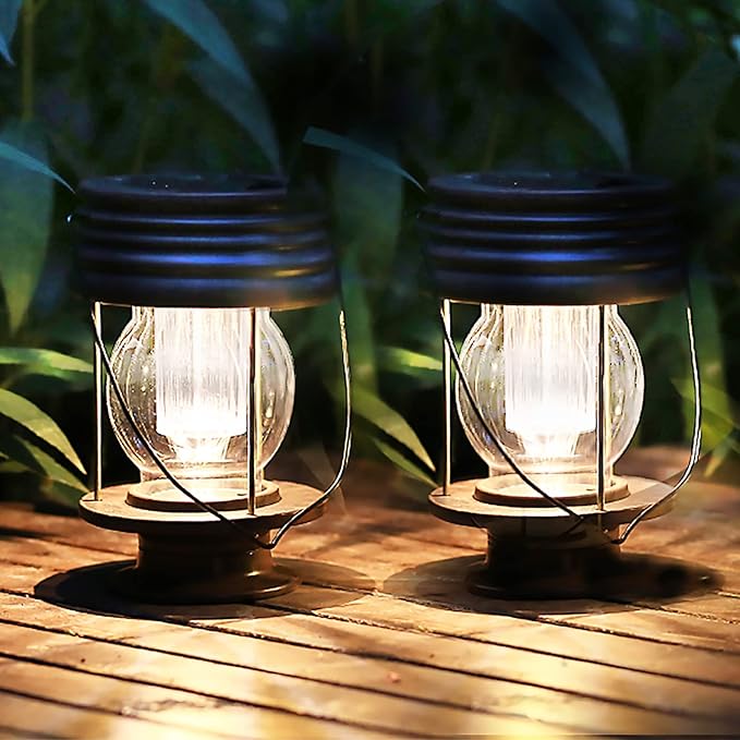 pearlstar Solar Lanterns Outdoor Hanging Solar Lights with Handle for Pathway Yard Patio Garden Decoration, Outside Solar Table Lamp, 30Lumen (8.3”-2 Pack)