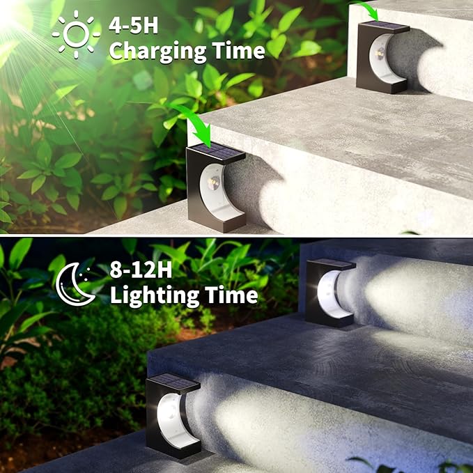 JSOT Solar Stair Lights Outdoor - 10 Pack Waterproof Step Lights Outside Cool White Light Deck Lighting for Patio Decor Yard Garden Stairs