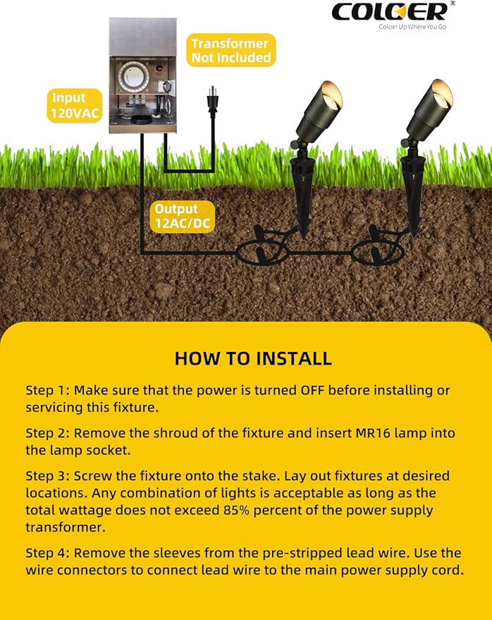 COLOER Die-cast Brass Low Voltage Spotlight, Outdoor Spot Lights for Yard,12V AC/DC LED Landscape Lighting Fixture, Directional Garden Patio Spot Up Light(Bronze, 1-Pack Without Bulb,101B)