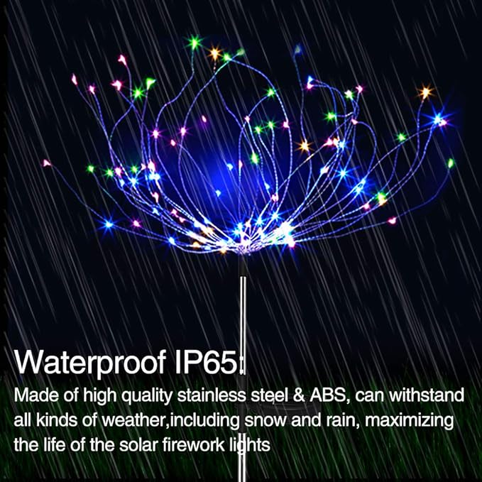 Anordsem Solar Garden Lights Solar Lights Outdoor Decor Lights DIY Dimmable Multi-Color Artificial Tree Solar LED Fireworks Stake Lights Auto ON-Off for Garden Pathway Christmas Halloween 2-P