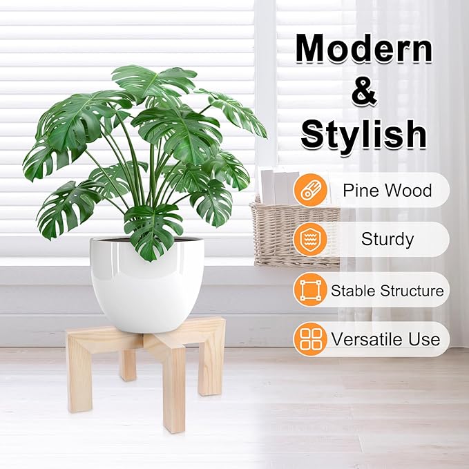 Plant Stand, Indoor/Outdoor Wood Plant Holder, Single Flower Pot Stand, Sturdy Planter Stand, Fit 5-12 Inch Pots