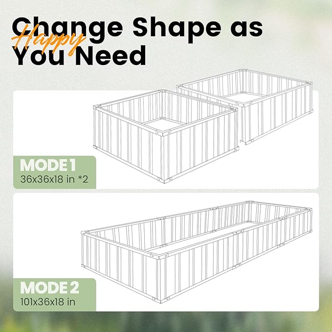KING BIRD Galvanized Raised Garden Bed with 2 Installation Methods for DIY, 101" x 36" x 18" Heightened Planter Kit Box Outdoor for Deep-Rooted Vegetables, Flowers, Green