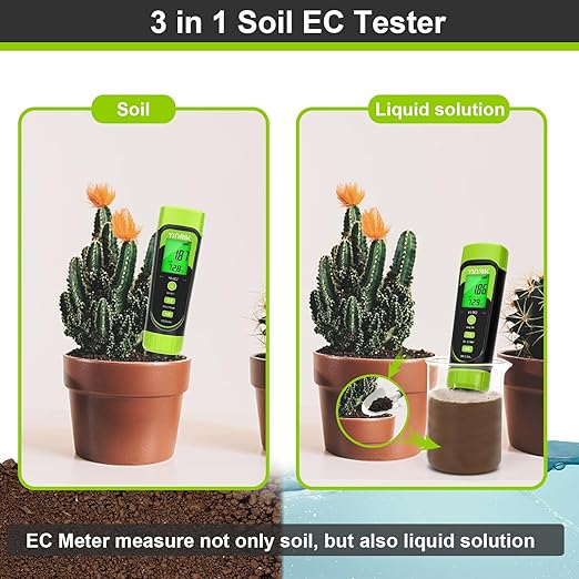 Digital Soil pH Moisture Tester,Plant Moisture pH Meter for Soil and Water,Great Soil Test Kit for Gardener,Digital 4 in 1 Soil Temp Moisture pH EC Tester for Lawn,Indoor&Outdoor Plant,Potting,Farm