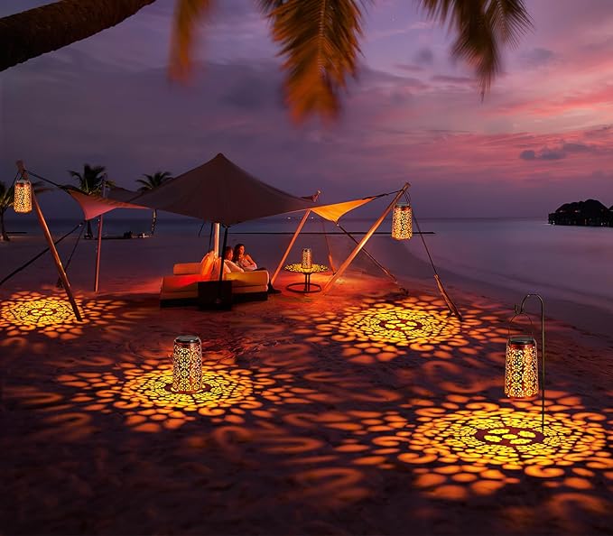 Solar Lanterns Outdoor Waterproof - 4 Pack Hanging Solar Lights Gifts for Women Mom Grandma Decorative Lantern for Patio Decor Garden Yard Backyard Porch Table Tree Lighting, Cool/Warm Light