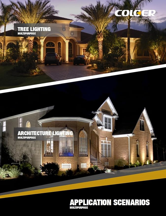 COLOER Die-cast Brass Landscape Spotlight 6-Pack Without Bulb,12V AC/DC Low Voltage Copper Outdoor Lighting with Ground Stake, Directional Garden Patio Spot Up Light (102B Brass Finish)